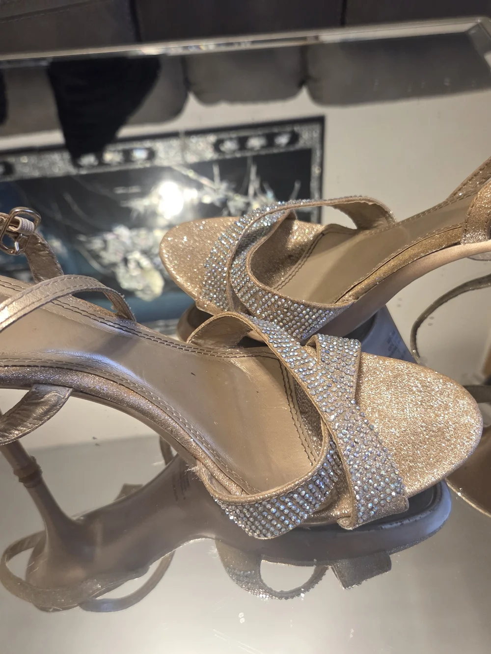 Elegant Gold Crystal Slingback Heels